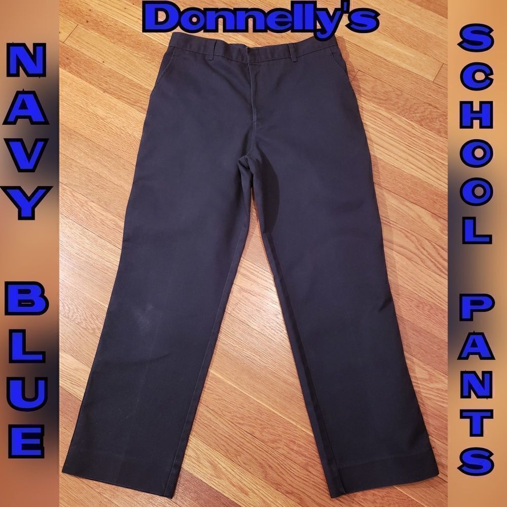 2 Pairs Navy‎ Blue Uniform Pants Boys 32W 32L Adjustable Waist
